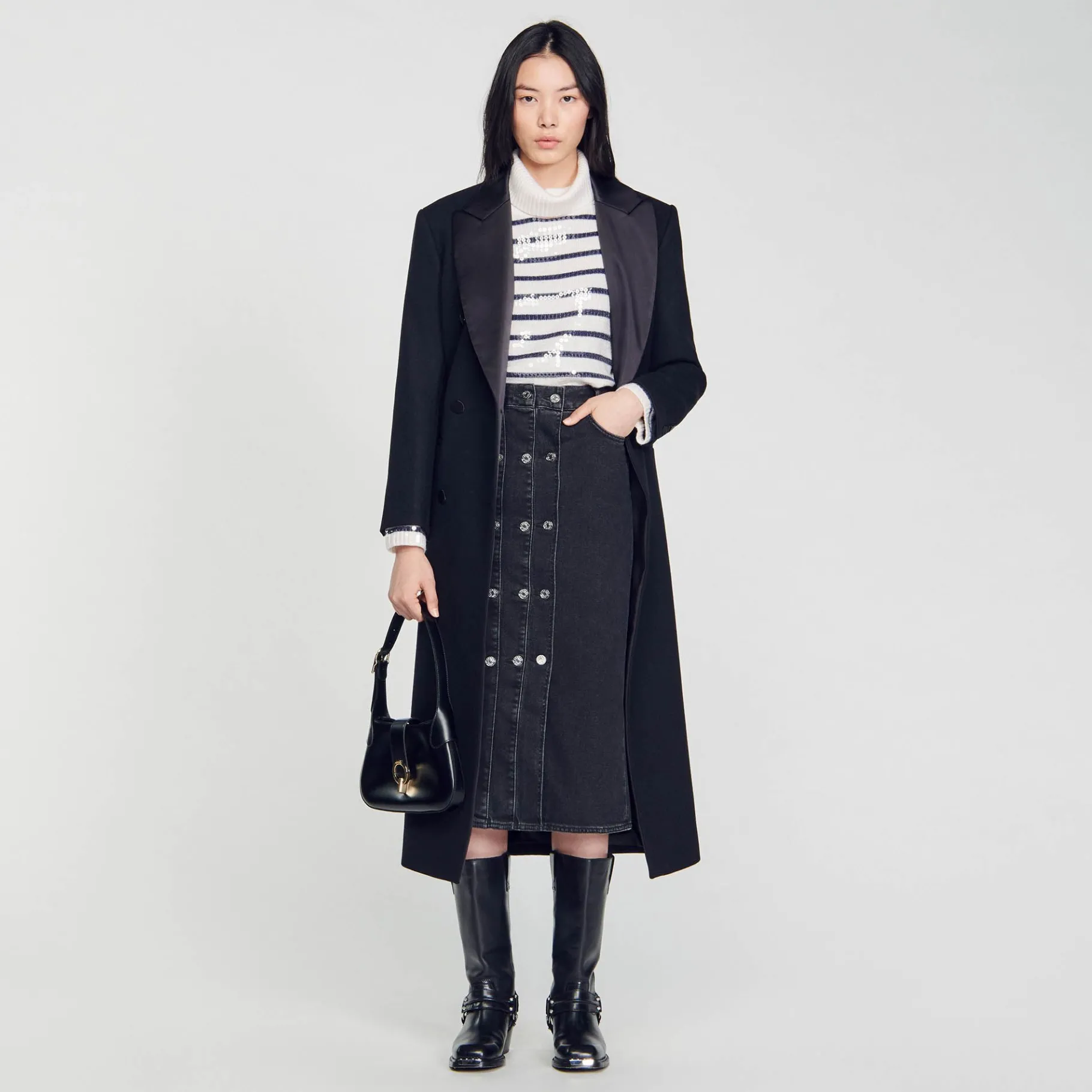 Sandro Paris Bolsos De Hombro<Bolso Baguette De Piel Certificada