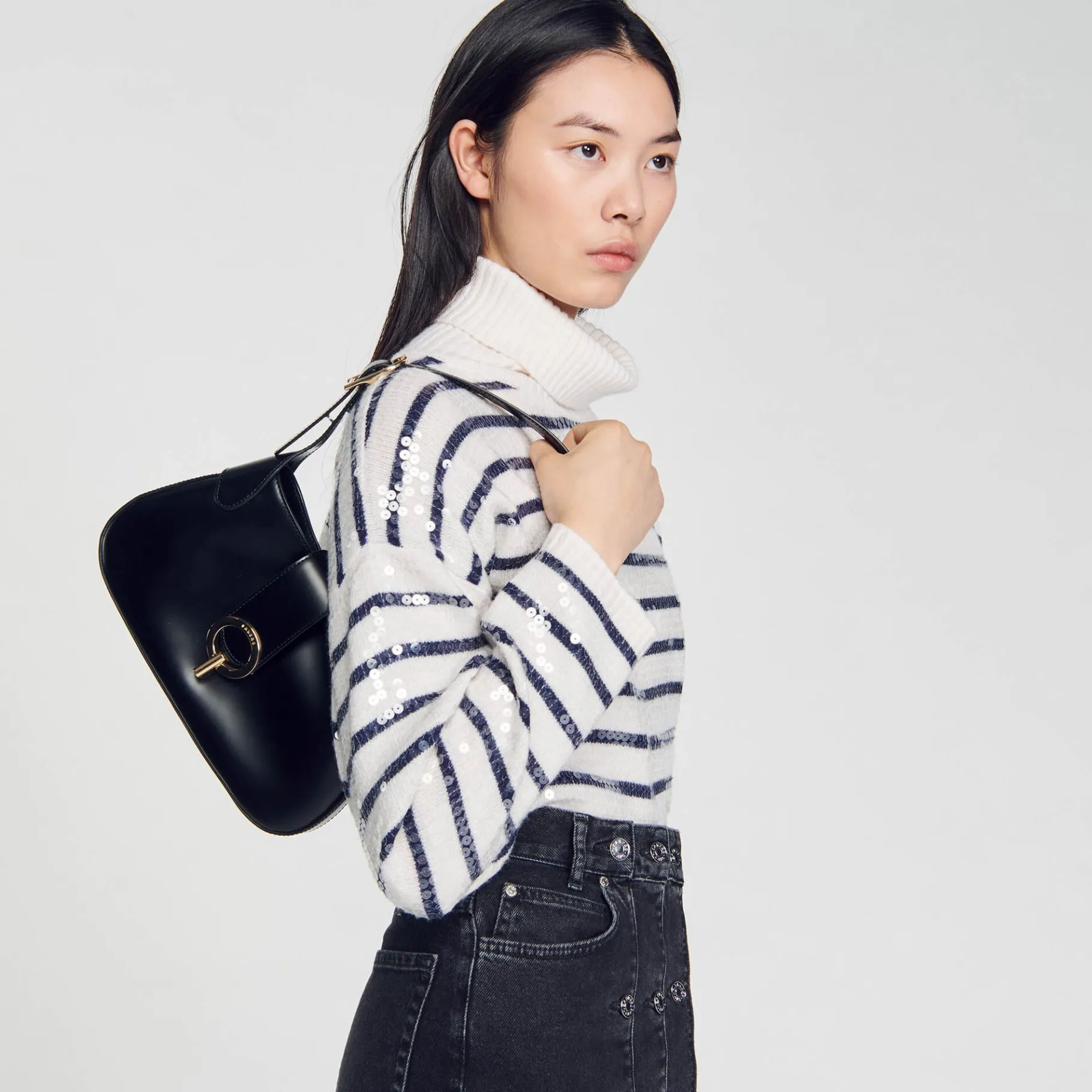 Sandro Paris Bolsos De Hombro<Bolso Baguette De Piel Certificada