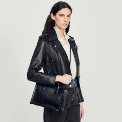 Sandro Paris Bolsos Tote<Bolso Cabas Pequeno De Piel Certificada