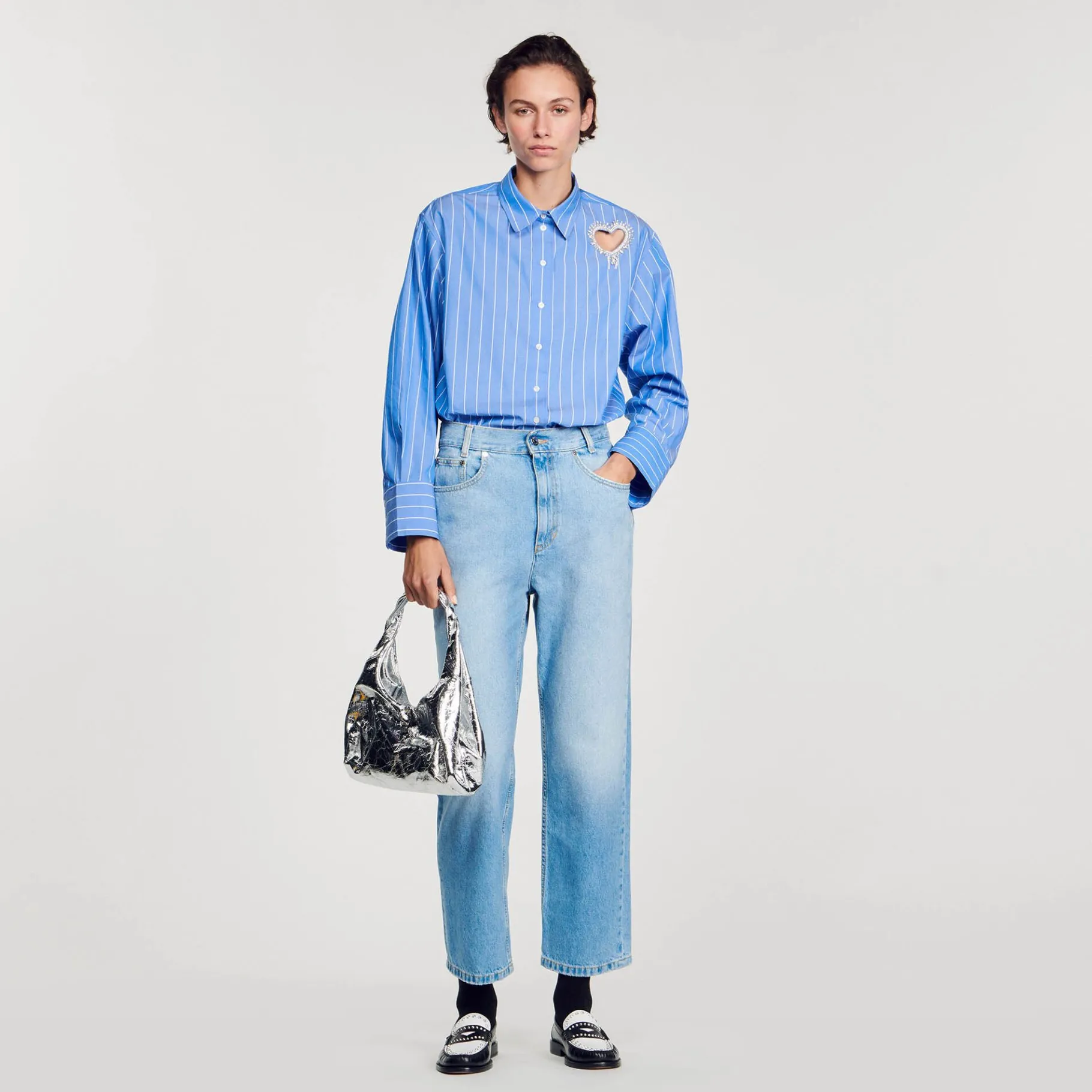 Sandro Paris Tops & Camisas<Camisa A Rayas Y Corazon De Brillantes