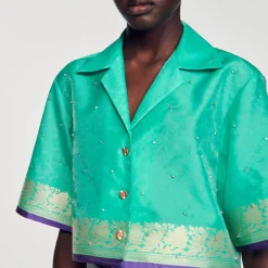 Sandro Paris Tops & Camisas<Camisa Corta De Jacquard Con Brillantes
