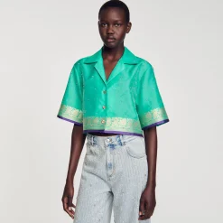 Sandro Paris Tops & Camisas<Camisa Corta De Jacquard Con Brillantes