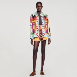 Sandro Paris Tops & Camisas<Camisa De Seda Estampada