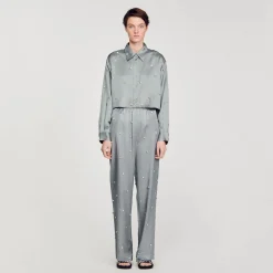 Sandro Paris Conjuntos<Camisa Satinada Decorada Con Strass