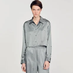 Sandro Paris Conjuntos<Camisa Satinada Decorada Con Strass
