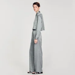 Sandro Paris Conjuntos<Camisa Satinada Decorada Con Strass