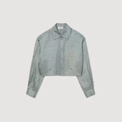 Sandro Paris Conjuntos<Camisa Satinada Decorada Con Strass