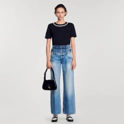 Sandro Paris Camisetas<Camiseta Algodon Organico, Cuello Joya