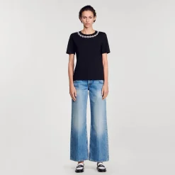 Sandro Paris Camisetas<Camiseta Algodon Organico, Cuello Joya