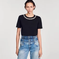 Sandro Paris Camisetas<Camiseta Algodon Organico, Cuello Joya