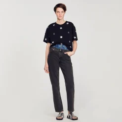 Sandro Paris Camisetas<Camiseta Con Flores De Lentejuelas