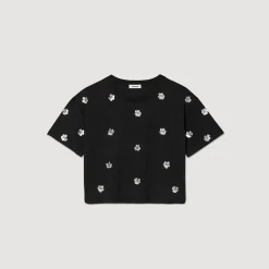Sandro Paris Camisetas<Camiseta Con Flores De Lentejuelas