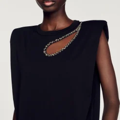 Sandro Paris Camisetas<Camiseta Con Strass Y Abertura De Gota