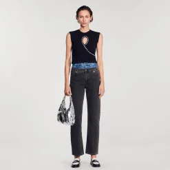 Sandro Paris Camisetas<Camiseta Corta Con Abertura Con Strass