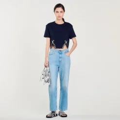 Sandro Paris Camisetas<Camiseta Corta Con Detalle De Strass