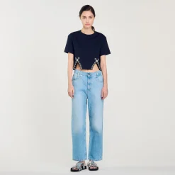 Sandro Paris Camisetas<Camiseta Corta Con Detalle De Strass