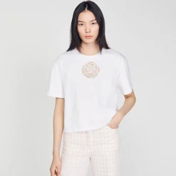 Sandro Paris Camisetas<Camiseta Rosa Con Estras