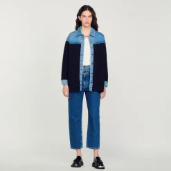 Sandro Paris Jerseys & Cárdigans<Cardigan De Dos Materiales Tipo Chaqueta