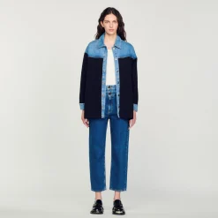 Sandro Paris Jerseys & Cárdigans<Cardigan De Dos Materiales Tipo Chaqueta