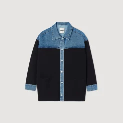 Sandro Paris Jerseys & Cárdigans<Cardigan De Dos Materiales Tipo Chaqueta