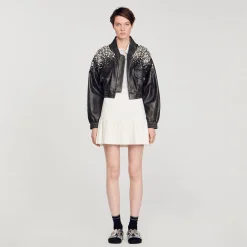 Sandro Paris Cazadoras & Chaquetas<Cazadora De Cuero Con Cristales