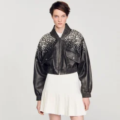 Sandro Paris Cazadoras & Chaquetas<Cazadora De Cuero Con Cristales