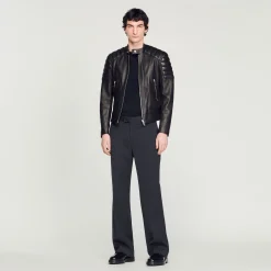 Sandro Paris Pieles<Cazadora De Piel Con Acabados Acolchados