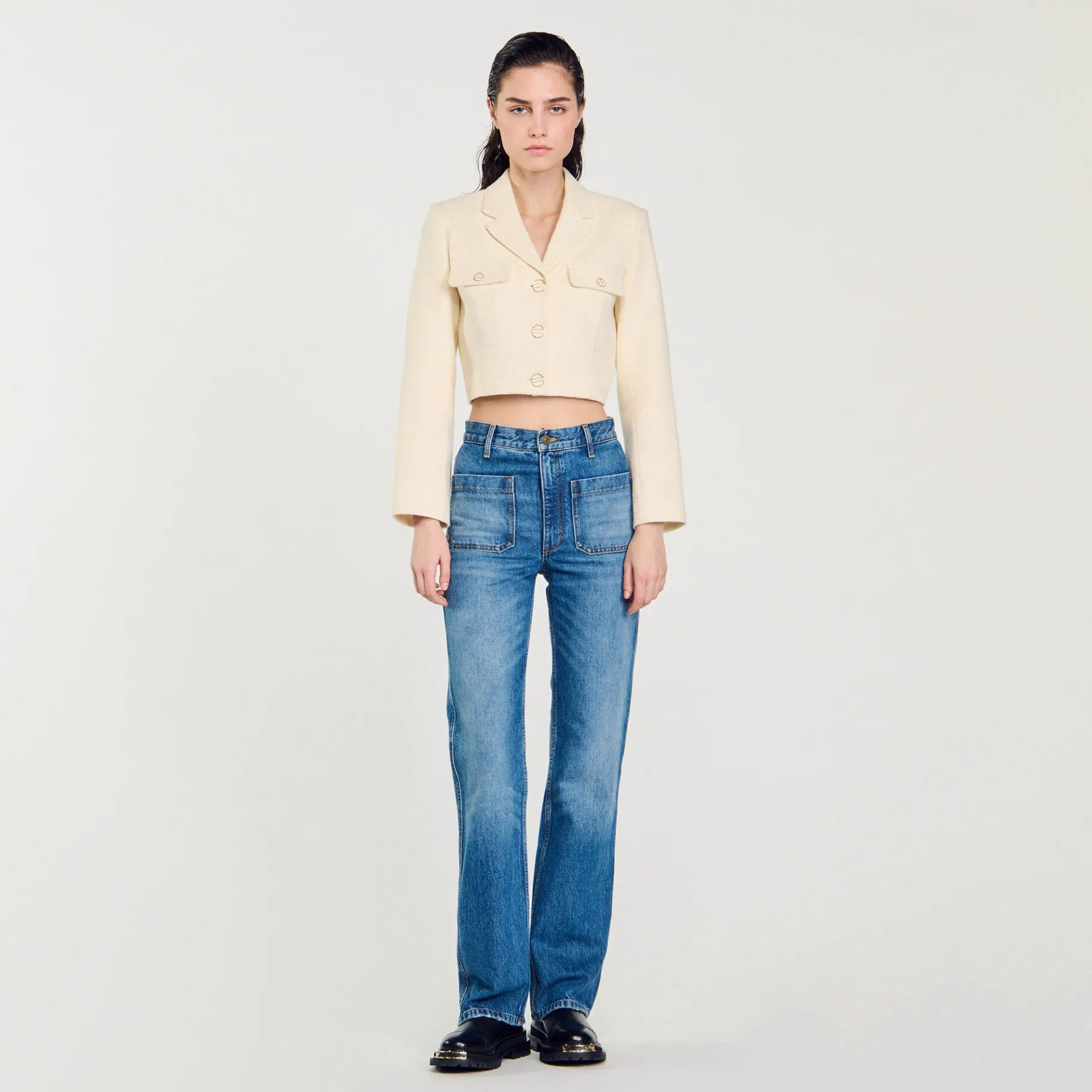 Sandro Paris Trajes<Chaqueta Corta De Tweed Abotonada