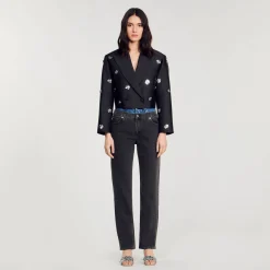 Sandro Paris Conjuntos<Chaqueta Corta Satinada Con Flores