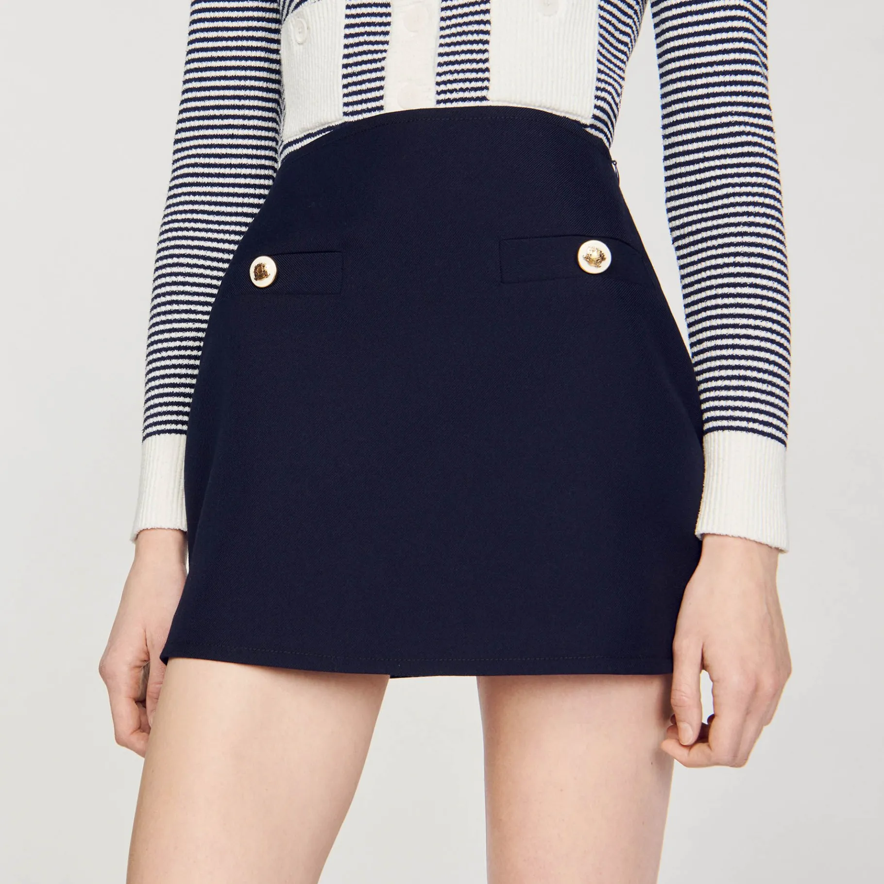 Sandro Paris Trajes<Falda Corta De Sarga De Lana