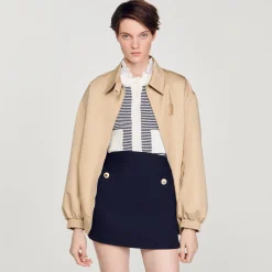 Sandro Paris Trajes<Falda Corta De Sarga De Lana