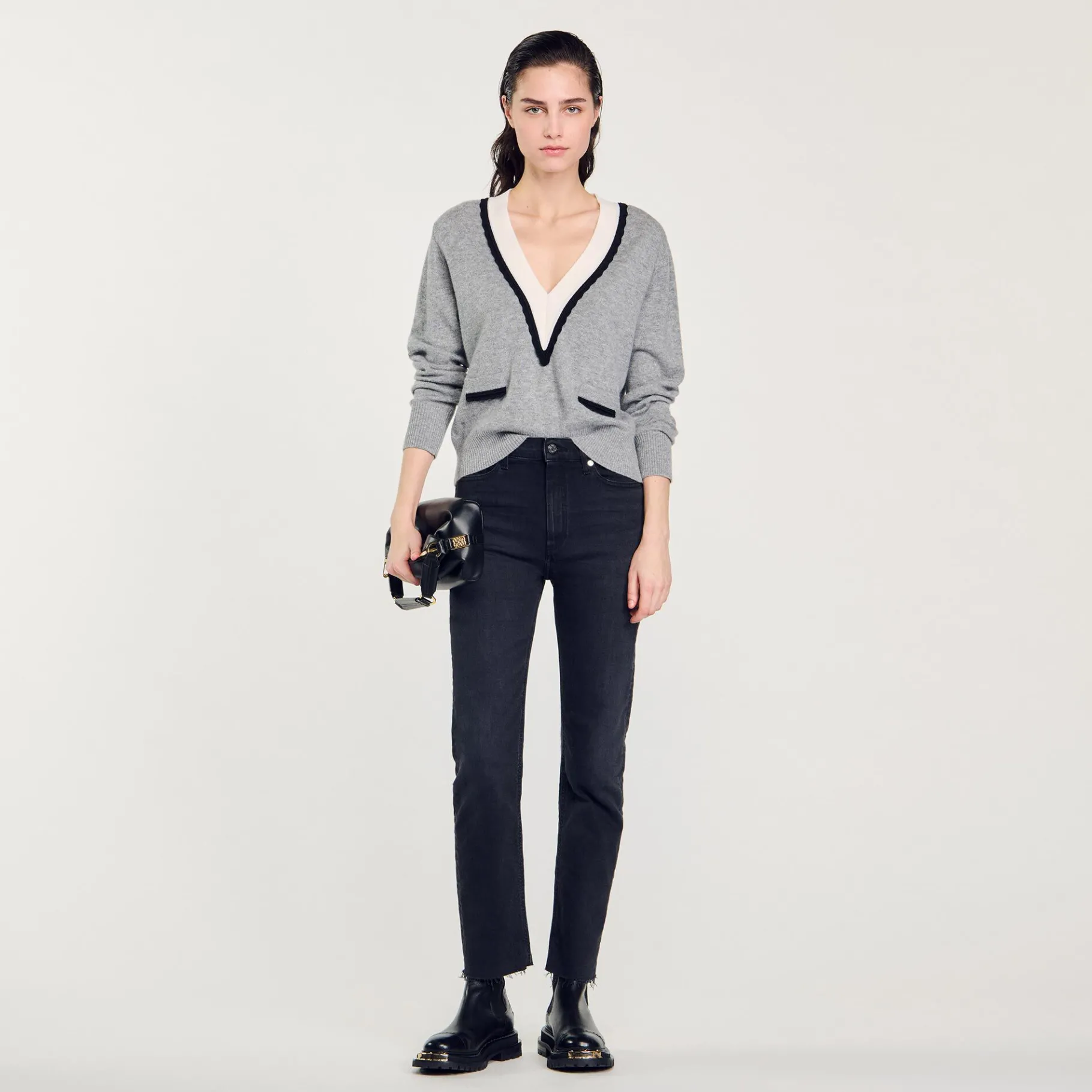 Sandro Paris Jerseys & Cárdigans<Jersey De Gran Cuello En V En Contraste