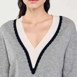 Sandro Paris Jerseys & Cárdigans<Jersey De Gran Cuello En V En Contraste