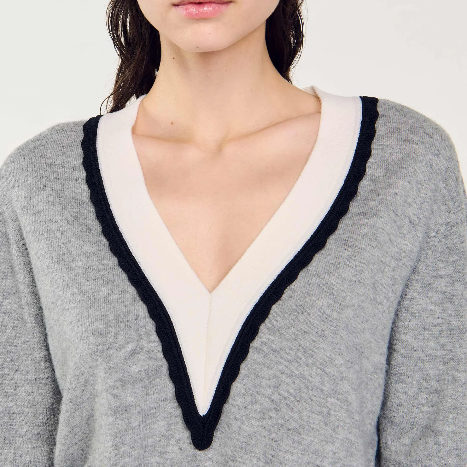 Sandro Paris Jerseys & Cárdigans<Jersey De Gran Cuello En V En Contraste