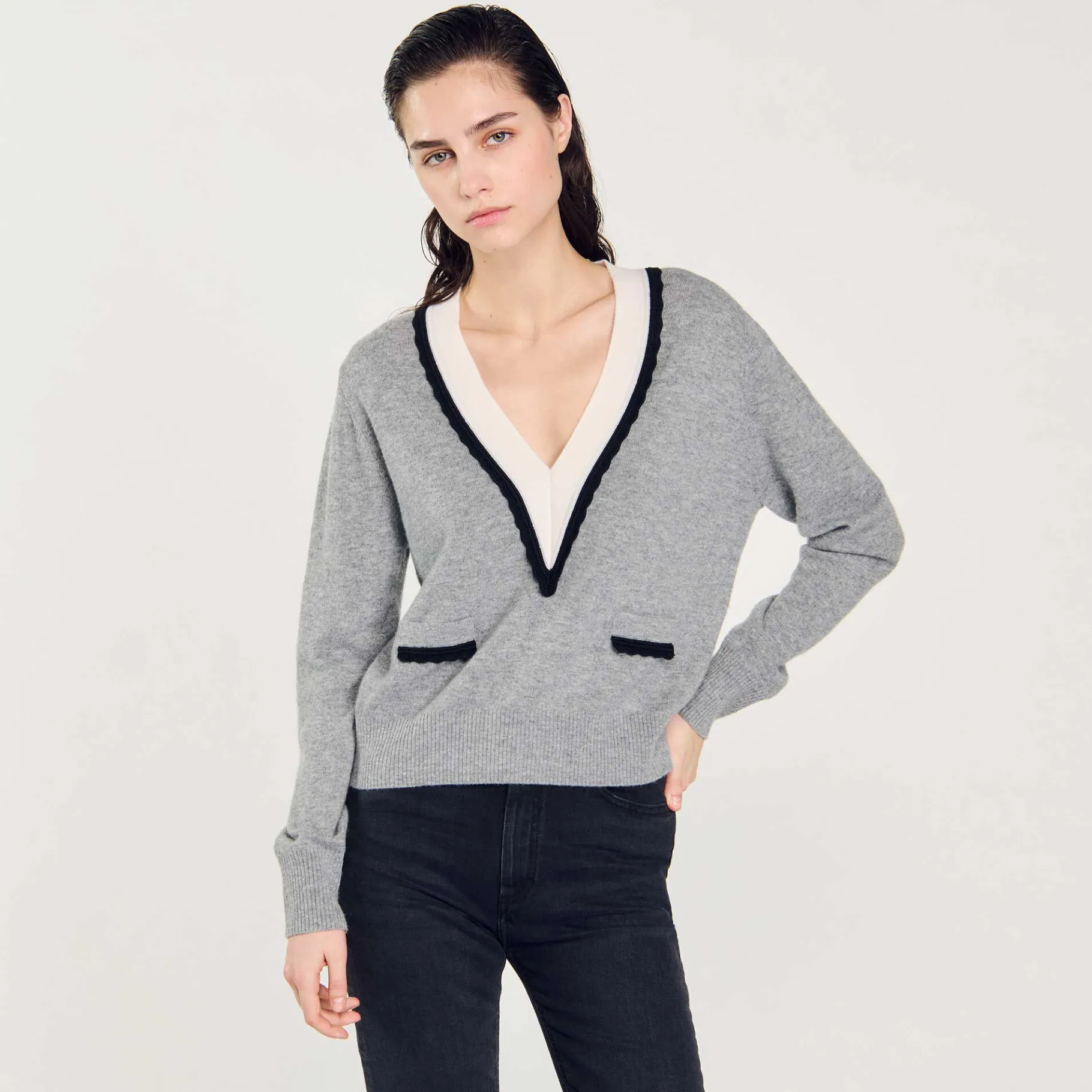 Sandro Paris Jerseys & Cárdigans<Jersey De Gran Cuello En V En Contraste