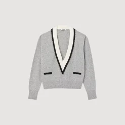 Sandro Paris Jerseys & Cárdigans<Jersey De Gran Cuello En V En Contraste