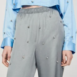 Sandro Paris Conjuntos<Pantalon De Lino Con Detalle De Strass