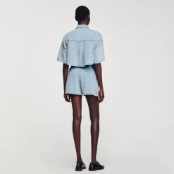 Sandro Paris Faldas & Shorts<Pantalon Vaquero Corto Y Ancho De Strass