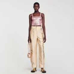 Sandro Paris Jerseys & Cárdigans<Top Corto Con Detalle De Pedreria