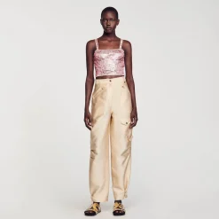 Sandro Paris Jerseys & Cárdigans<Top Corto Con Detalle De Pedreria