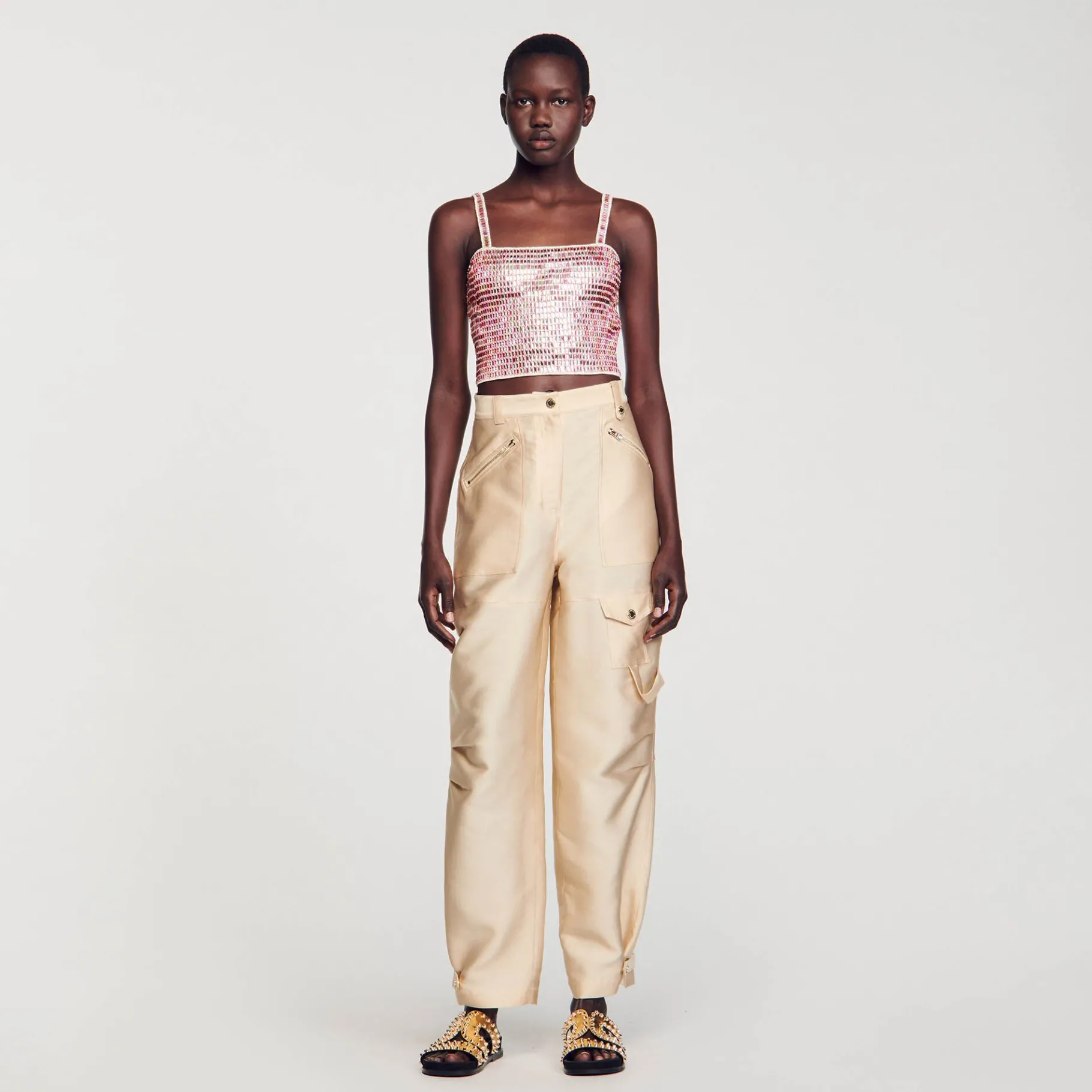 Sandro Paris Jerseys & Cárdigans<Top Corto Con Detalle De Pedreria