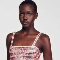 Sandro Paris Jerseys & Cárdigans<Top Corto Con Detalle De Pedreria