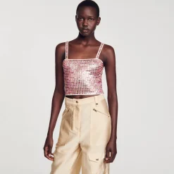 Sandro Paris Jerseys & Cárdigans<Top Corto Con Detalle De Pedreria