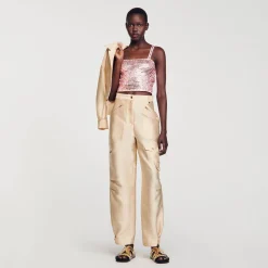 Sandro Paris Jerseys & Cárdigans<Top Corto Con Detalle De Pedreria