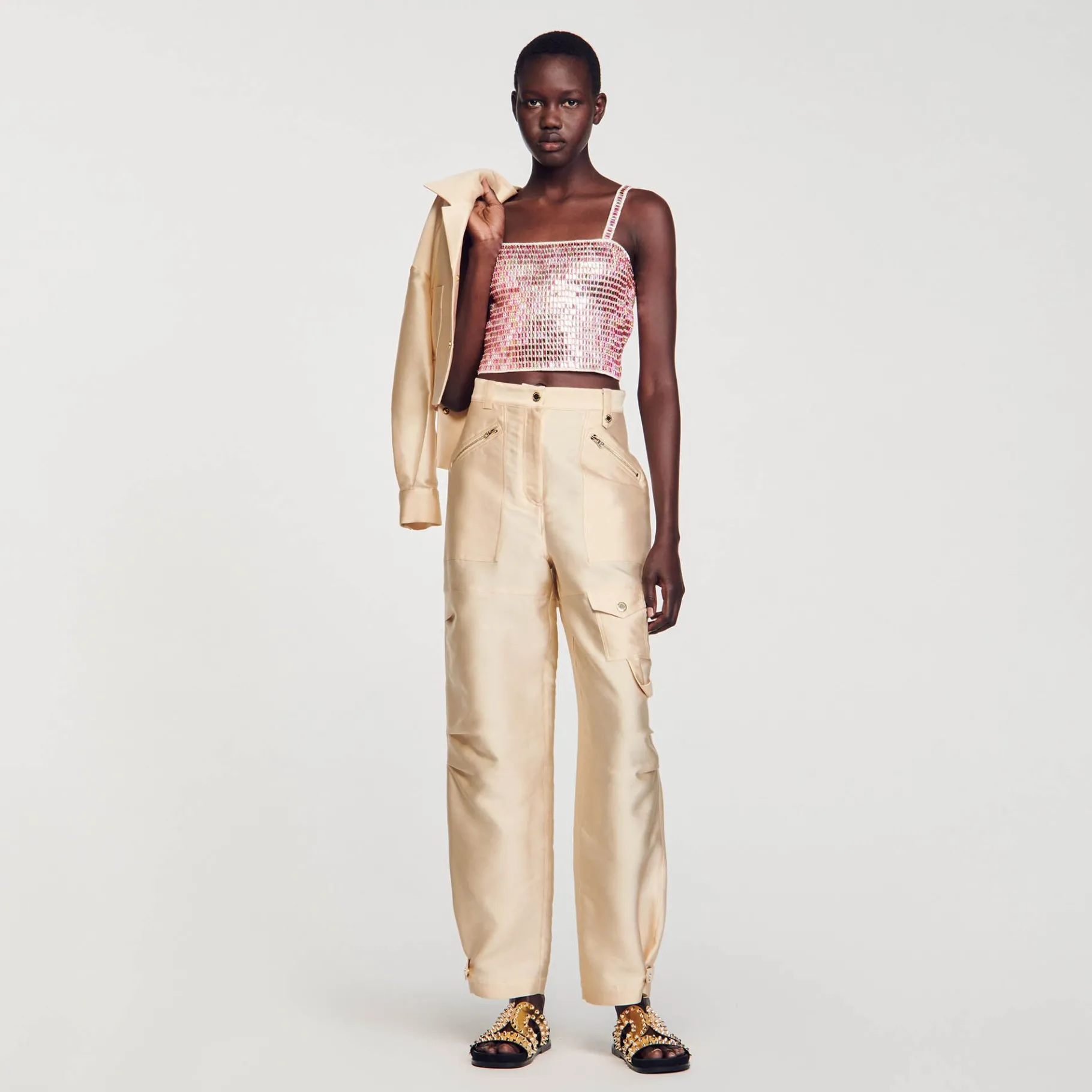 Sandro Paris Jerseys & Cárdigans<Top Corto Con Detalle De Pedreria