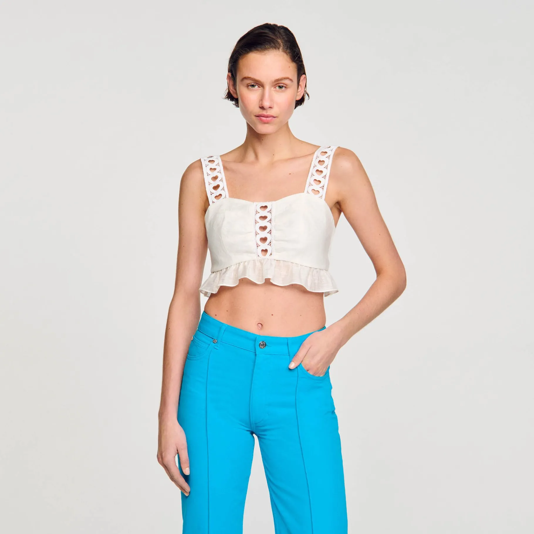 Sandro Paris Tops & Camisas<Top Corto De Mezcla De Lino