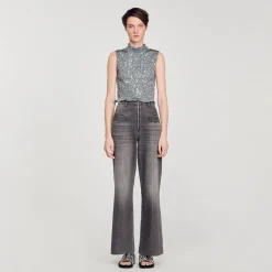 Sandro Paris Camisetas<Top Fruncido Con Lentejuelas