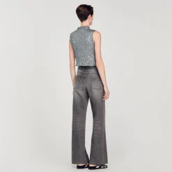 Sandro Paris Camisetas<Top Fruncido Con Lentejuelas