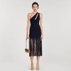 Sandro Paris Vestidos<Vestido Asimetrico Con Flecos