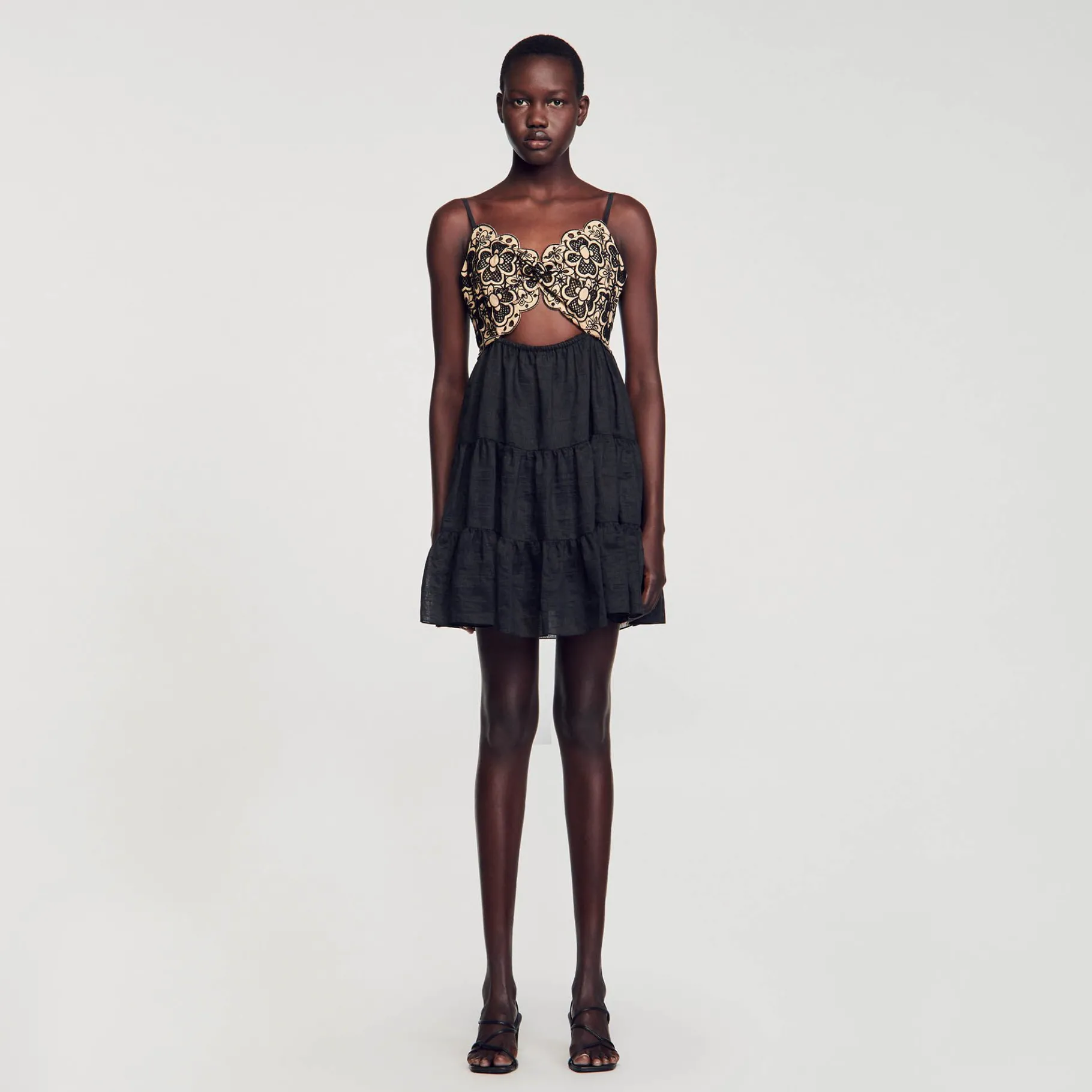 Sandro Paris Vestidos<Vestido Bicolor Bordado